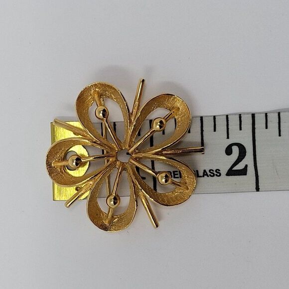Vintage 60's Gold Tone Atomic Flower Brooch Pin Pendant 3D Etched Gift - Picture 4 of 6